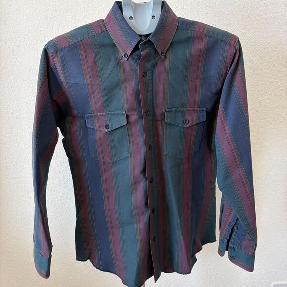 Vintage Gold Wrangler Shirt M 15.5-34 Stripe Western Korea Single Needle Cotton - Picture 1 of 6